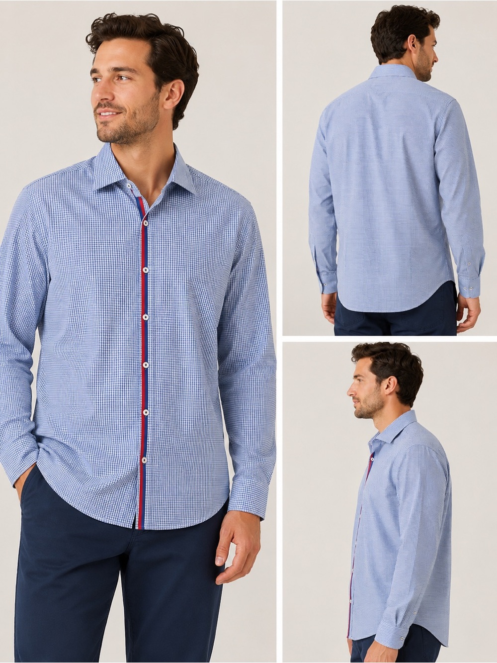 Bugatchi Uomo Men’s XL Blue Gingham Check Button Down Shirt Classic Fit Cotton